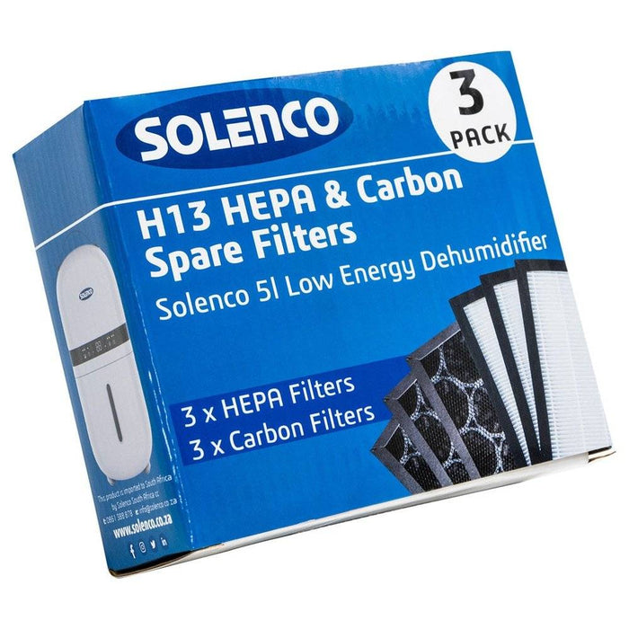 Solenco 5L Spare HEPA and Carbon Filters Pack of 3 solenco